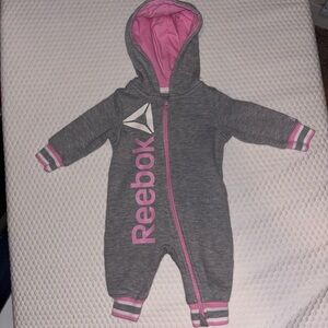 Reebok Gray & Pink Hooded Baby Footie One-Piece